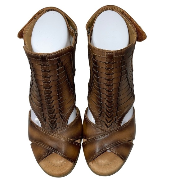 Earth Women's Shoes Size 7B Brown Leather Cone Heel Retro Open Toe Slingback - Picture 3 of 14